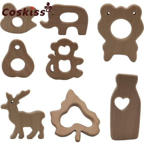 Wooden Teether Rings Natural Wood Teething Toys for Infant,Wooden Teether Animals for Toddler,Baby Soothing Pain Relief Toys