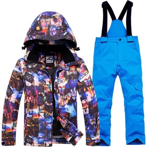 Kids Ski suit Snowboarding Jacket + Pants Boys girls Thermal Ski Jacket Trousers winter Childrens waterproof Windproof Parka