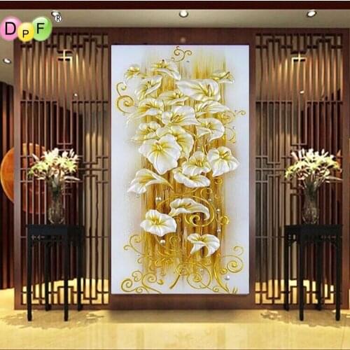 DPF Diamond Painting Lily Flower Cross Stitch 5D Diamond Embroidery Resin Flores Diamond Mosaic Paint For Gift Living home Decor