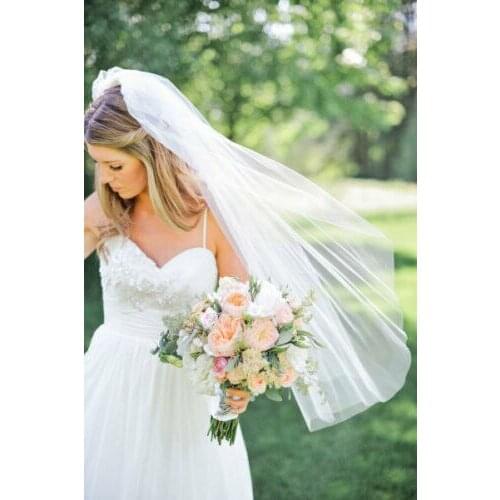 2021 New White Ivory Pink Champael Wedding Veil One Layer Bridal Veil Fingertip