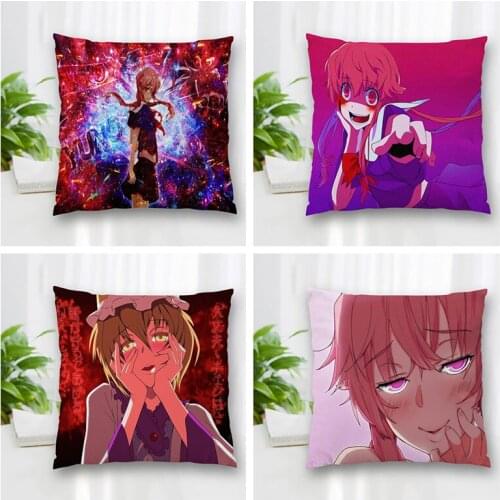 Hot Sale Custom Mirai Nikki Square Pillowcase Zipper Double-Sided Pillowcase Living Room Bedroom Multi-Size 35x35cm 60x60cm