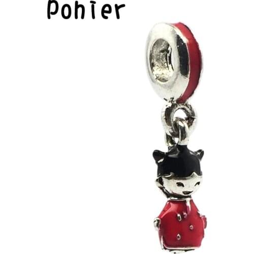 Chinese Doll Dangle With Red And Black Enamel Charms European Beads Fit Charms Bracelets&Bangle
