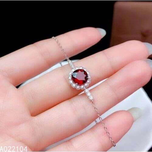 KJJEAXCMY fine jewelry 925 sterling silver inlaid natural garnet women elegant classic round OL style gem hand bracelet suppor d