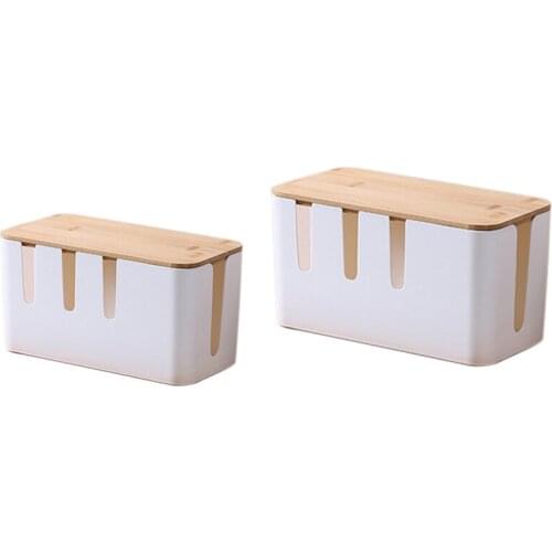 Cable Management Box Cord Box Organizer, Wood Lid, Cable Organizer Box for Desk TV Computer USB Hub