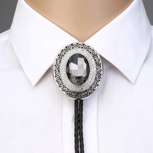 Leather Bolo Tie for Men and Women Western Cowboy Necktie Rhinestone Pendant Necklace Fashion Rodeo Dance Neck Tie Accessories