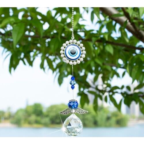 H&D Crystal Angel Suncatcher with Fengshui Turkish Blue Evil Eye Home Decor Protection Blessing Housewarming Birthday Charm Gift
