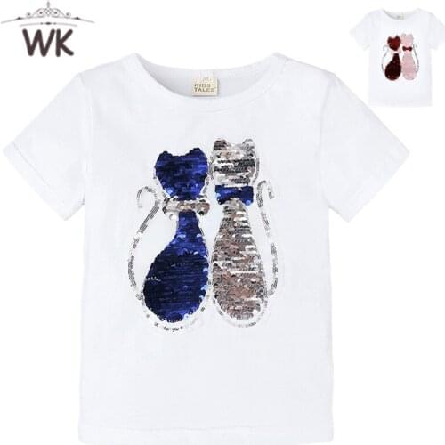 Summer Kids girls Short Sleeve T Shirts Cotton cute cat white T Shirt Baby girls Tops Tee Shirt children Clothing Jw-273