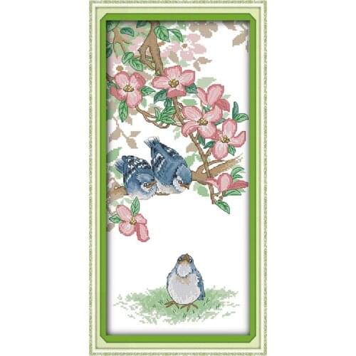 Little Blue Bird on Tree Cross Stitch 14CT 11CT Chinese Cross Stitch Set DIY Animal Pattern Embroidery Set Decoration Painting