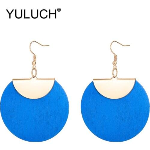 YULUCH Trendy Golden Metal 8 Colors Wooden Dangle Earrings Fashion Jewelry 2019 Ethnic African Boho Women Big Pendant Earrings