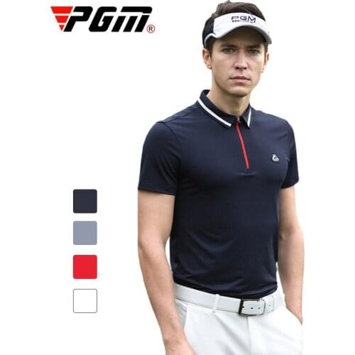 PGM 2021 Mens Short Sleeve Zip Collar Golf Shirt Summer Short-Sleeved T-Shirt Breathable Quick-Drying Golf Sports Clothing Top