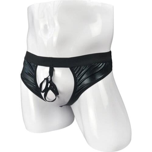 Men Wet Look Crotchless Panties Brief with Penis and Ball Hold Up Ring Erotic Underwear Fetish Male Lingerie