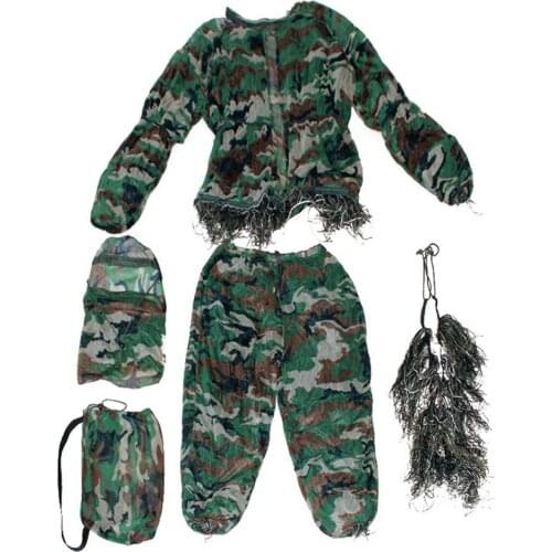 Men Women Kids Outdoor Ghillie Suit Camouflage Clothes Jungle Suit CS Training Leaves Clothing Hunting Suit Pants Hooded Jacket