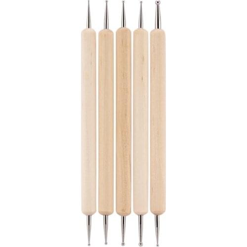 5pcs Wood Dotting Pen Set 2 Head Use Nail Art Wooden Painting Dot Nails Design DIY Manicure Picking Needles Decoration 2 Way