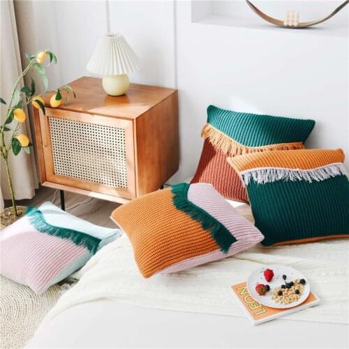 European Style Cushion Cover For Sofa Bed Cover Living Room Knitted Tassel Patch Color Rebound Soft Comfort Art Deco Pillowcase