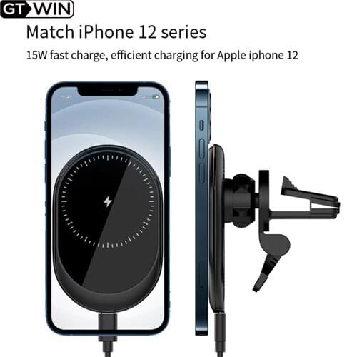 GTWIN 2021 New Car Phone Holder Wireless Chargers for iPhone 11 12 12 Pro Pro Max Magnetic Car Wireless Charger for iPhone 12