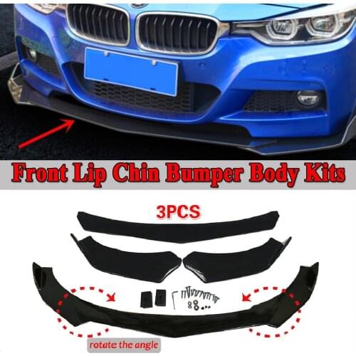 New 3PCs Car Universal Black Front Bumper Spoiler Lip Body Kits Rotate The Angle For BMW E36 E46 E60 E63 E64 E90 E91 E92 E93
