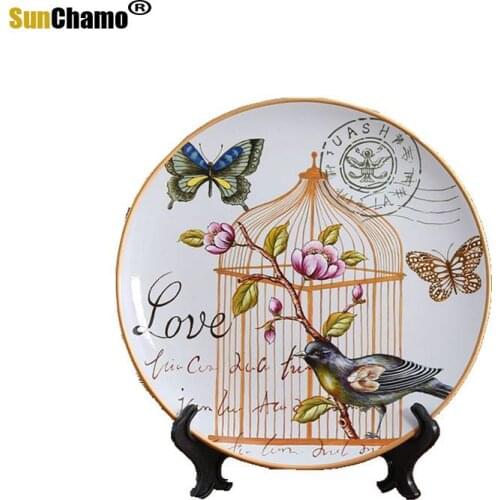 New Wall Decoration European Style Flower and Bird Ceramic Background Creative Hanging Plate Pendant Dishes for Home CN(Origin)