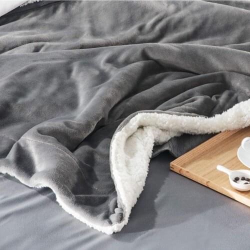 Pure Color Lamb Wool Blanket Double Layer Flannel Blanket Winter Thick Coral Fleece Blanket Light Gray 130cmx160cm