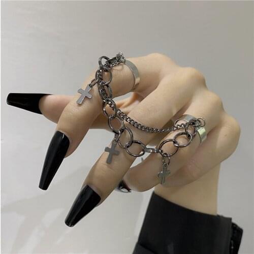 Punk Hip-Hop Cross Ring Hand Multi-layer Pleated Retro Finger Chain Adjustable Rings Jewelry Gift for Unisex Ring Party Rings