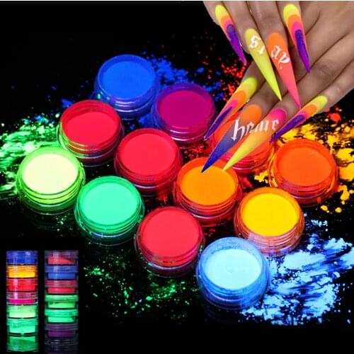 Neon Pigment Powder Fluorescent Nail Glitter Set Shinny Ombre Chrome Dust DIY Gel Polish Manicure For Nails Art Decoration