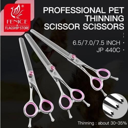 Fenice Professional Japan 440C 6.5 6.75 7.25 inch Pet Dog Grooming Scissors Thinning Shears Thinning Rate 35