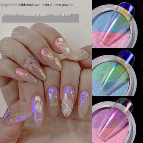 New Hot 3D Chameleon Nail Glitter Powder Air Cushion Mirror Effect Dust Chrome Pigment Holographic Dual-use Nails Art Tools
