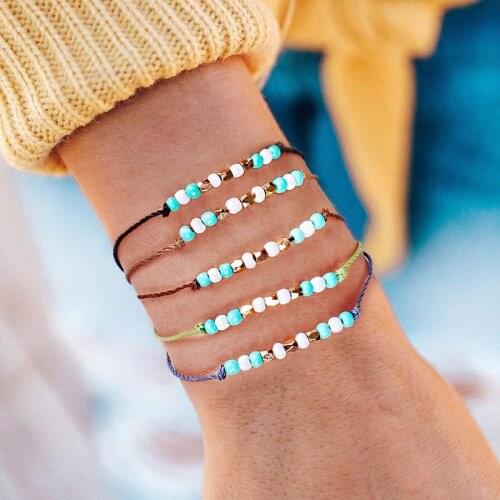 Hand Woven-colored Beaded Waterproof Wax-hand Twine Bracelet