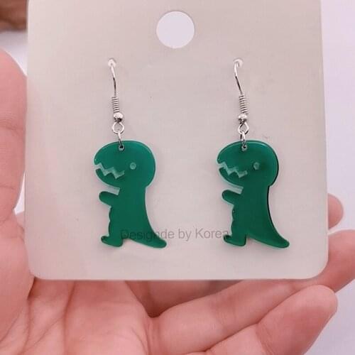 New Acrylic Green Dinosaur Earrings for Girls Women Children Birthday Gift Lovely Jewelry