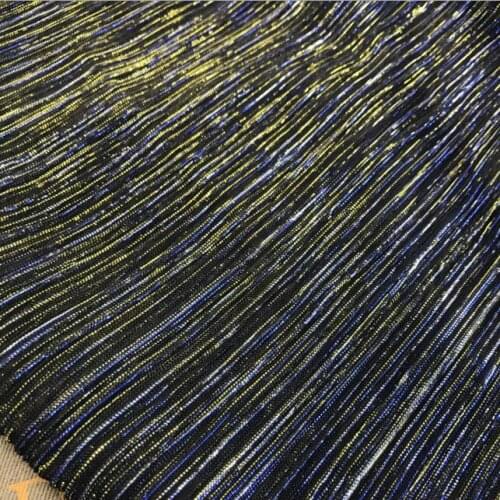 3meters 2018 New Spring And Summer Electro-Optic Fabric Blue Gold Flash Point Superfine Shiny Silk Crinkle Pleated Mesh Fabric