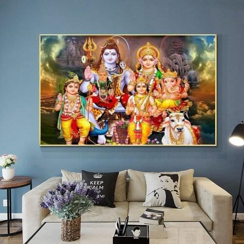 Shiva Indian Religious Poster Print on Canvas Paintings Art and Hindu God Figure Wall Art for Room Home One Piece Cuadros Decor