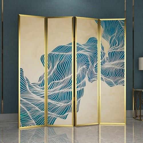 Nordic Light Luxury Abstract Art Folding Mobile Screen Partition Wall Living Room Entrance Small Apartment Metal Screen