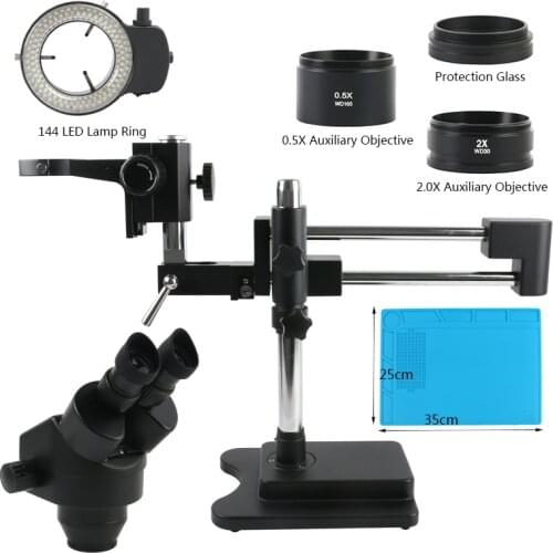 Zoom 3.5X-90X Universal Double Arm Boom Stand Lab Industrial Binocular Stereo Microscope For Phone PCB Repair Solder Desoldering