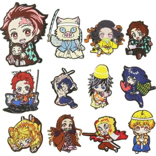 Japan Cartoon Demon Slayer Patch DIY Anime Badges Embroidery Patch Applique Ironing Clothing Sewing Supplies Decorative Patches