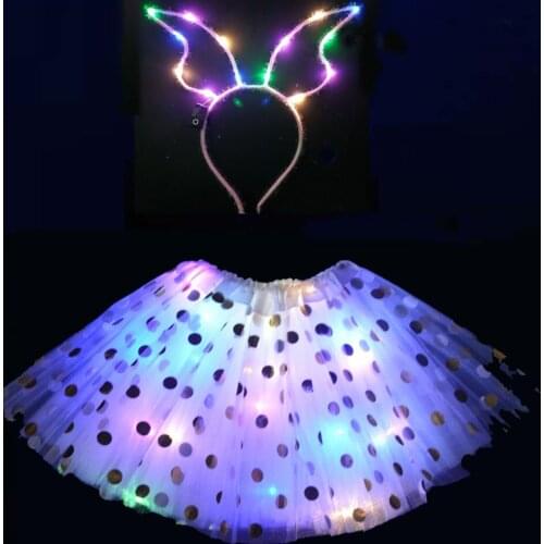Led Polka Dot Tutu Skirt Angel Headband Luminous Clothes Glow Light Suits Clothing Party decor wedding birthday Christmas Xmas