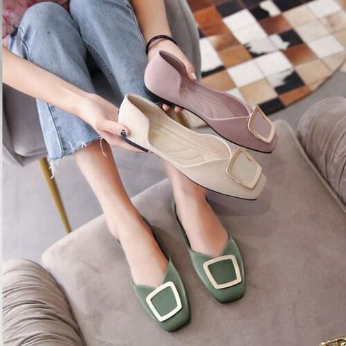 Women cozy flats loafers plated square buckle soft sole moccasins concise slip on square toe pink princess shoes plus size 34-43