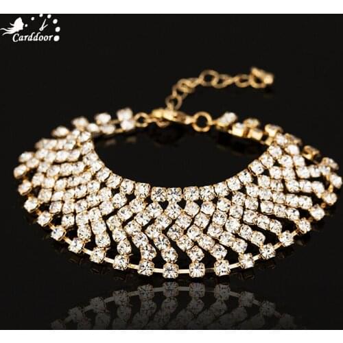 Carddoor Fashion Luxury Rhinestone Jewelry for Women Gold Silver Plated Crystal Link Bracelets Bangles Wedding Party Accessories