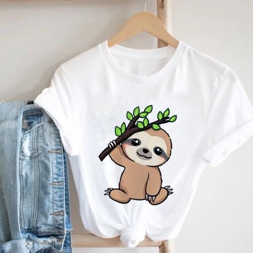 Lady Print T-shirts Women Summer Animal Cartoon Short Sleeves Clothes Stylish Tshirt Top White Girl Tees Basic T-Shirt