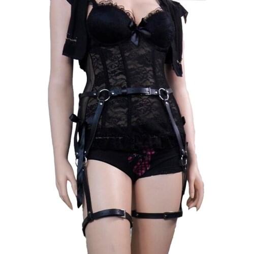 Women Sexy Faux Leather Waist Harness Strap Leg Garter Belt Suspender Bondage Belt Fetish Role Play Costume Punk Club Wear