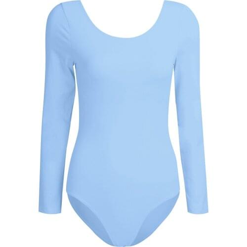 Women Long Sleeves Built-in Bra Professional Ballet Dancewear Adult Gymnastics Leotard Sports Bodysuit Practice Workout Costume