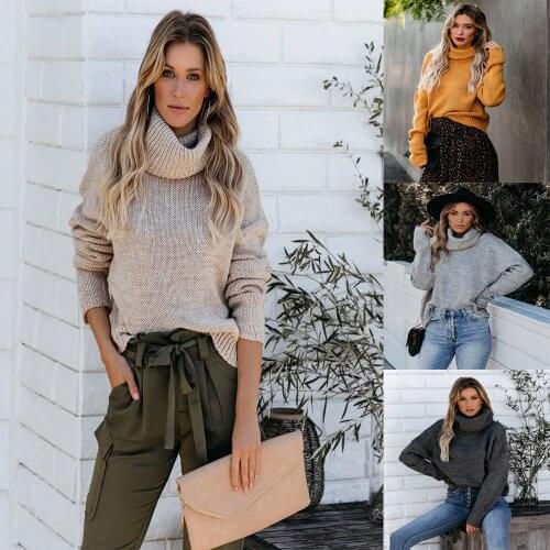 2021 Autumn Winter High Neck Loose Knitted Pullover Sweater Office Lady Large Size Pure Color Backless Sweaters Women Streetwear