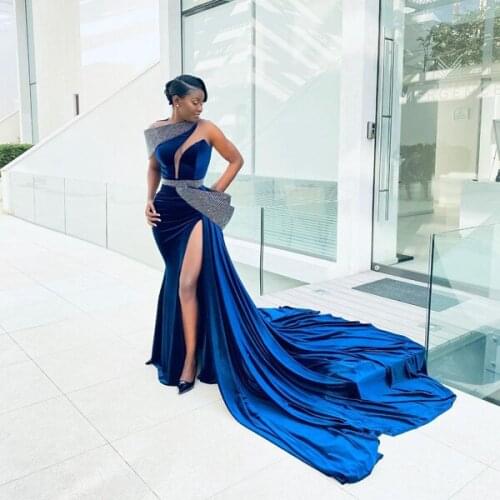 Chic Yellow Mermaid Prom Dresses Short Sleeves Plus Size Sequins Lace Beaded Aso Ebi Style Evening Gowns