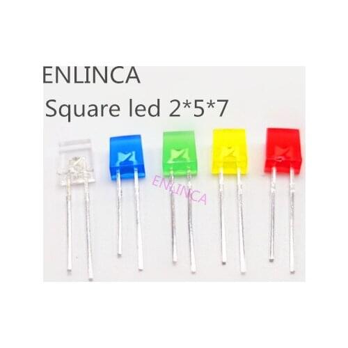 100pcs 2X5X7 square LED 257 Red light-emitting diode White Yellow Red Green Blue electronic diy kit