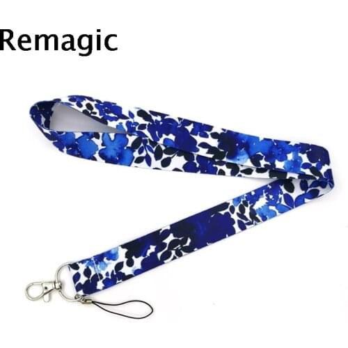 100pcs Purple flowers Neck Strap Lanyard keychain Mobile Phone Strap ID Badge Holder Rope Key Chain Keyrings cosplay Accessory