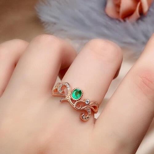 2019 Natural emerald ring classic jewelry elegant ring in 925 sterling silver with gold plated trendy ring