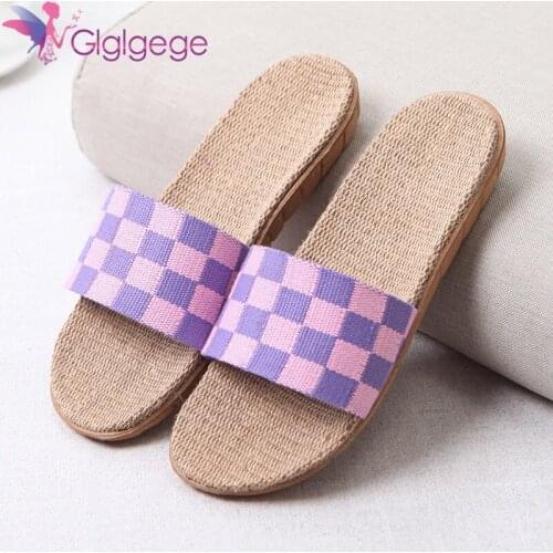 2021 Casual Indoor Slippers For Home Slippers Summer Anti-slip Soft Floor Woman Indoor Flats Shoes Cute Linen Slipper Woman Shoe