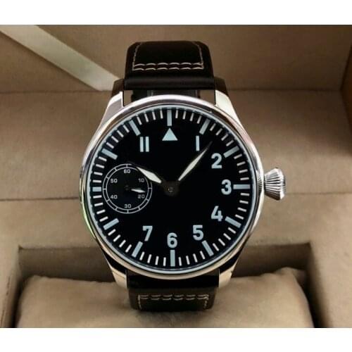 44mm no logo Asian 6497 gooseneck tube 17 jewels Mechanical Hand Wind movement mens watch luminous Mechanical watches gr65-20