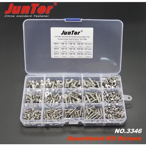 500pcs M3 M4 M5 A2 Stainless Steel DIN7991 Flat Socket Head Cap Screws With Nuts Assortment Kit NO.3346