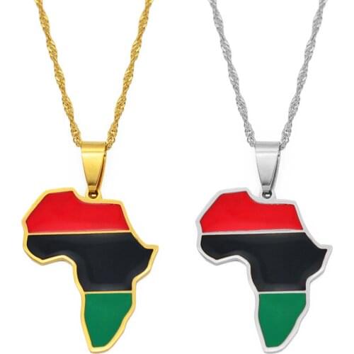 Anniyo African American Flag Pendant Necklaces Silver Color/Gold Color Africa Maps Chains Jewelry #165721