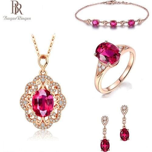 Bague Ringen 925 Sterling Silver Jewelry Sets For Charm Lady With Ruby Gemstones Silver Female Fine Jewelry Wedding Party Gifts