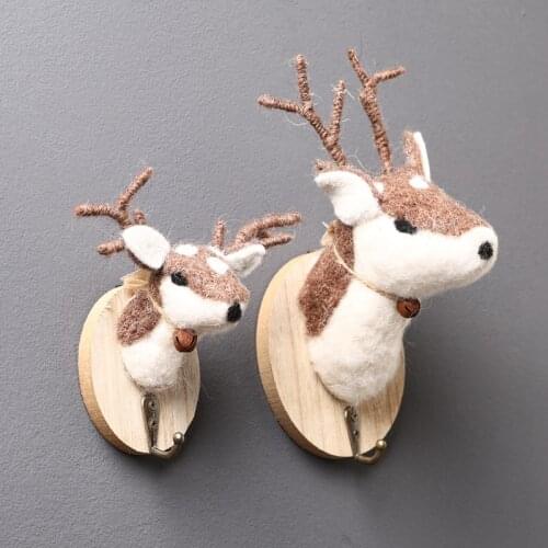 Wooden Deer Head Hooks Wall Hooks Decoration Handmade Felt Deer Head Wall Hooks For Home Decoraton Deer Horn Wall Decoration